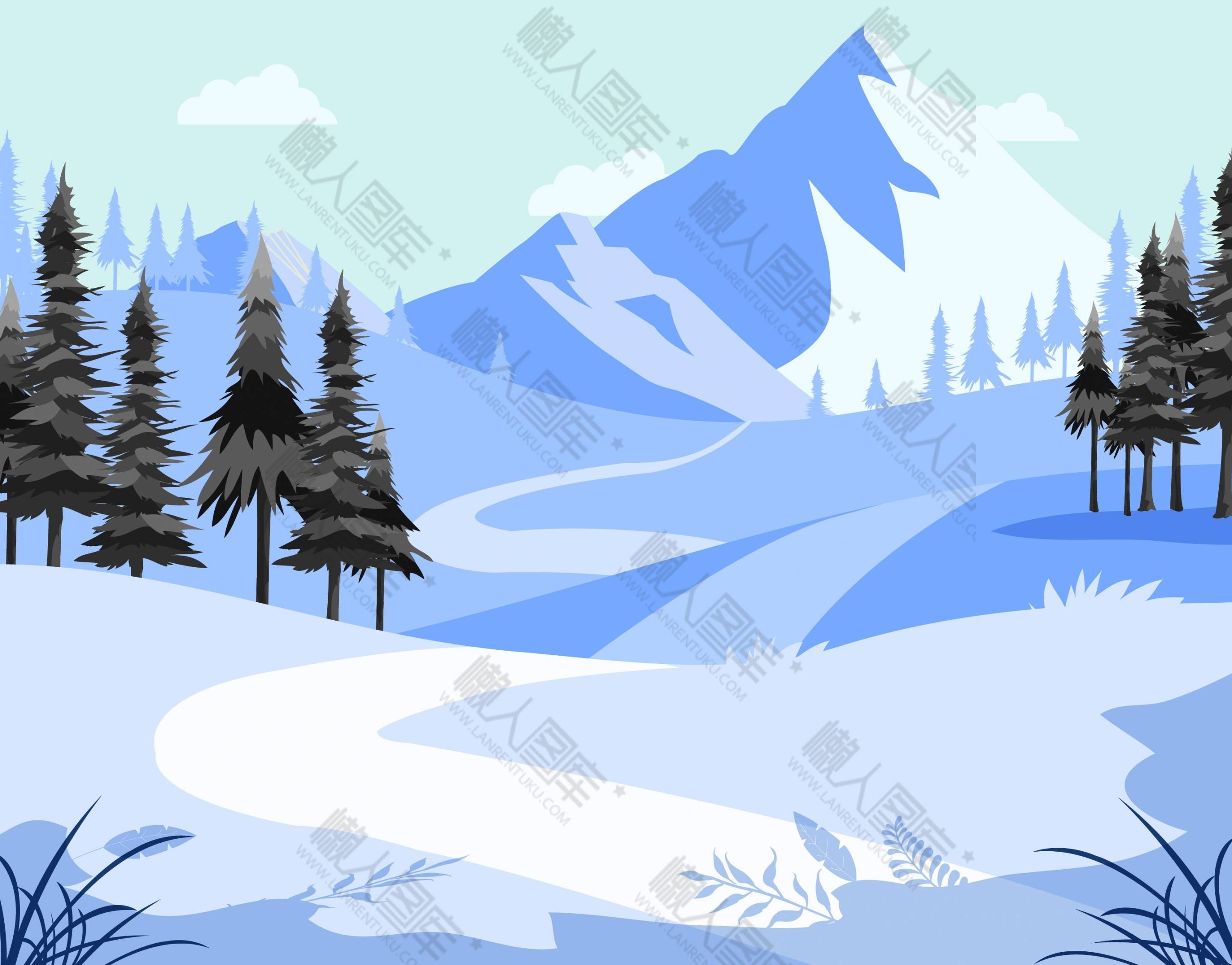 冬天雪山风景插画