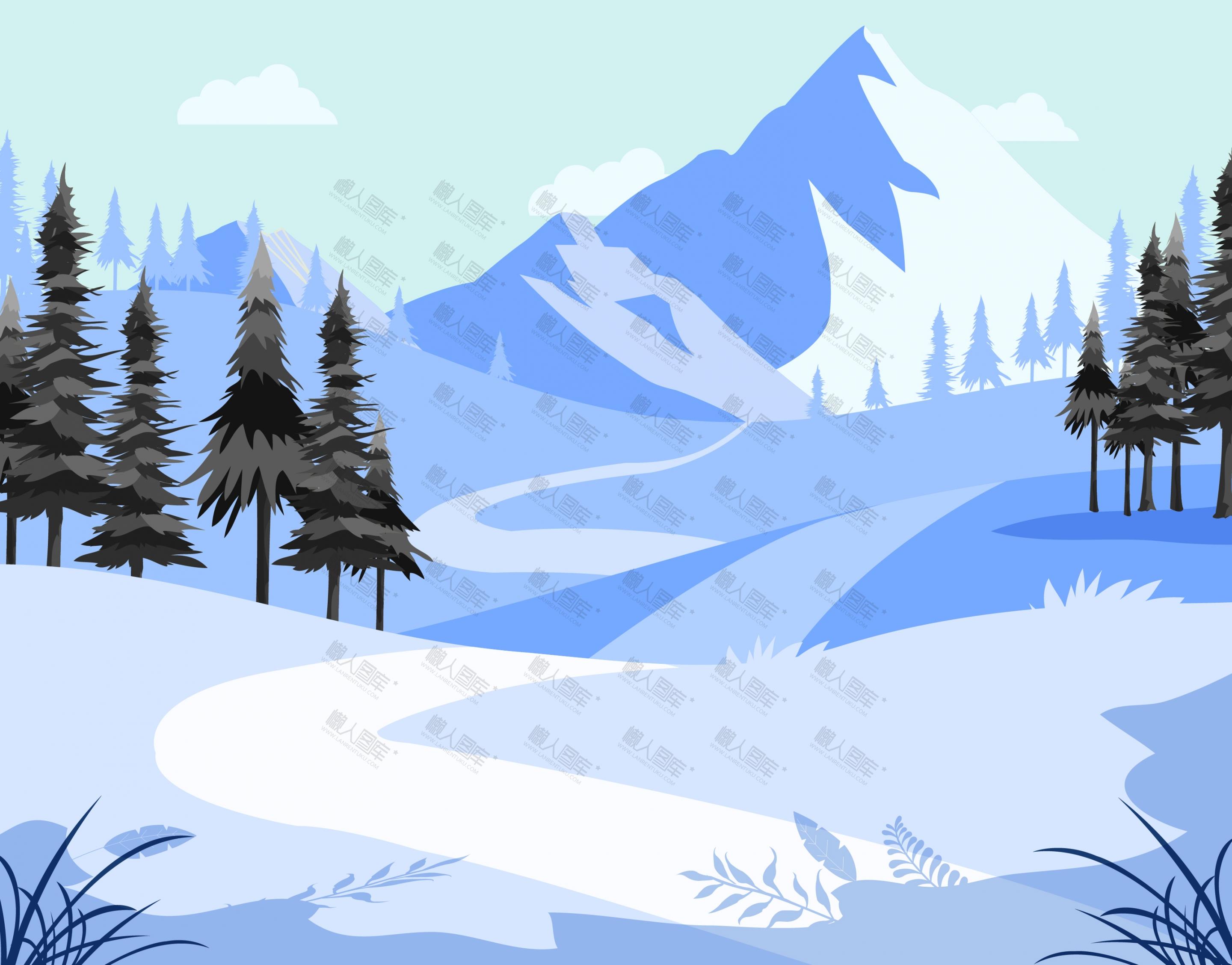 冬季雪山冰山插画