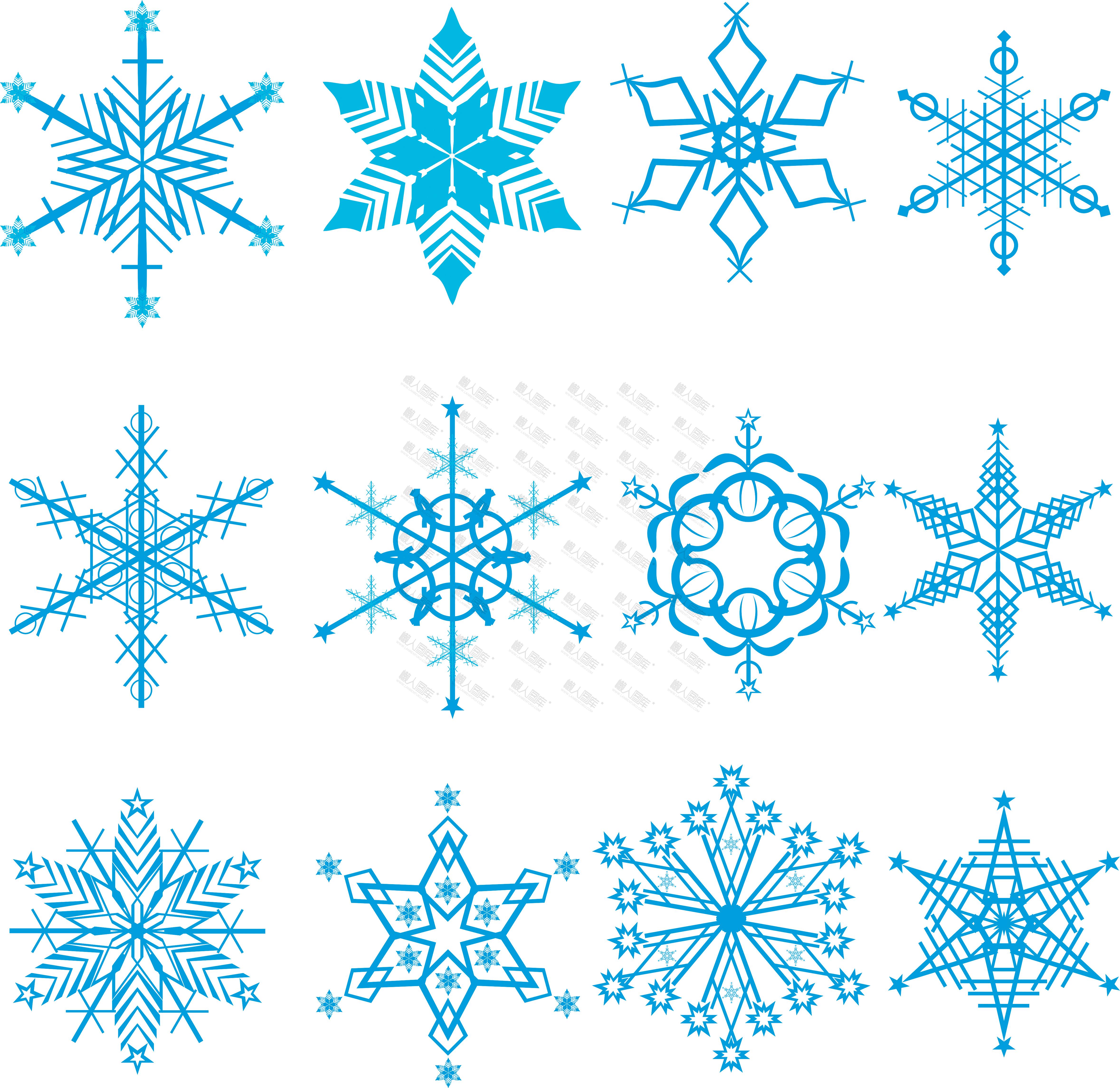 蓝色冬天雪花图案素材-清新唯美蓝色冬天雪花图案装饰