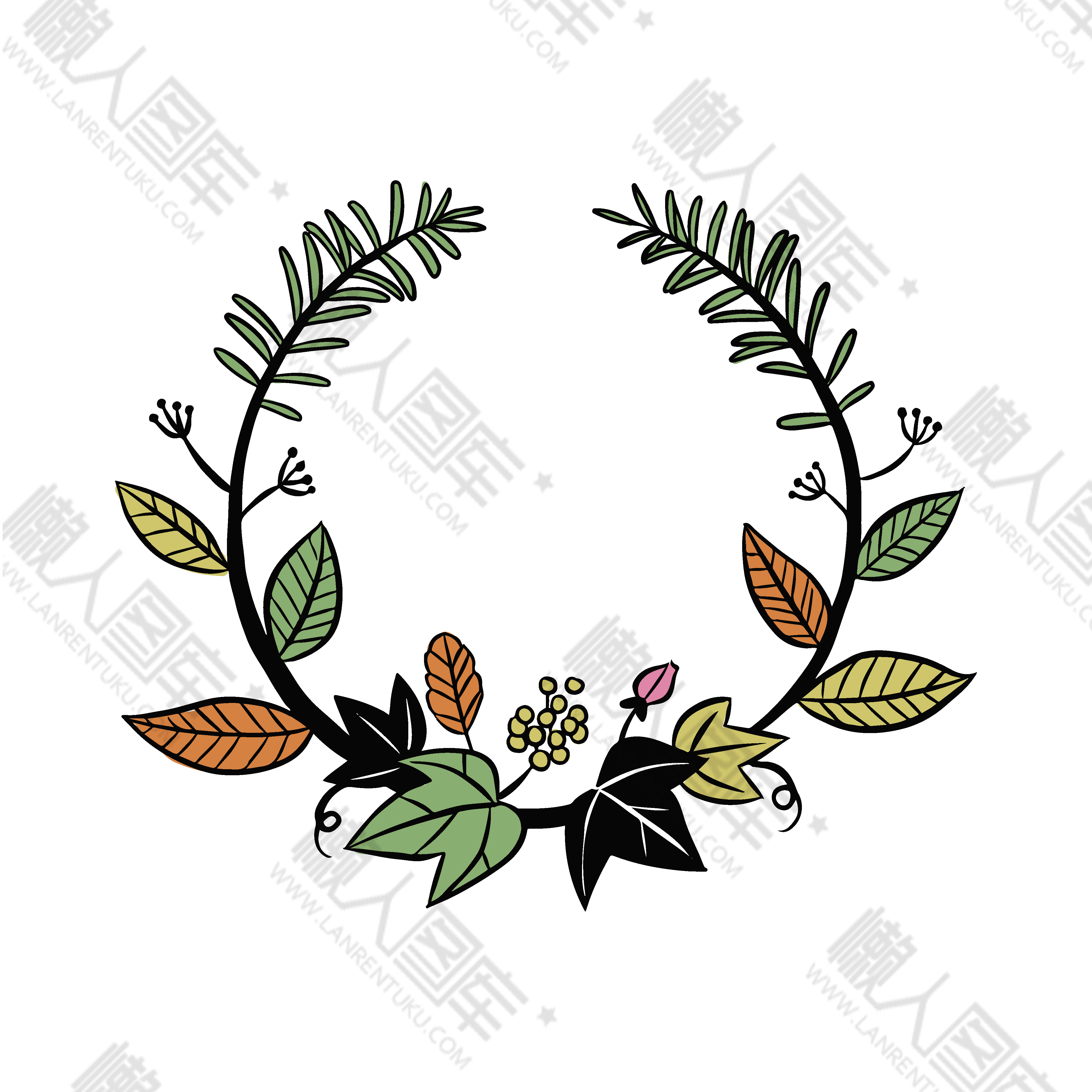 绿色树叶花环图1