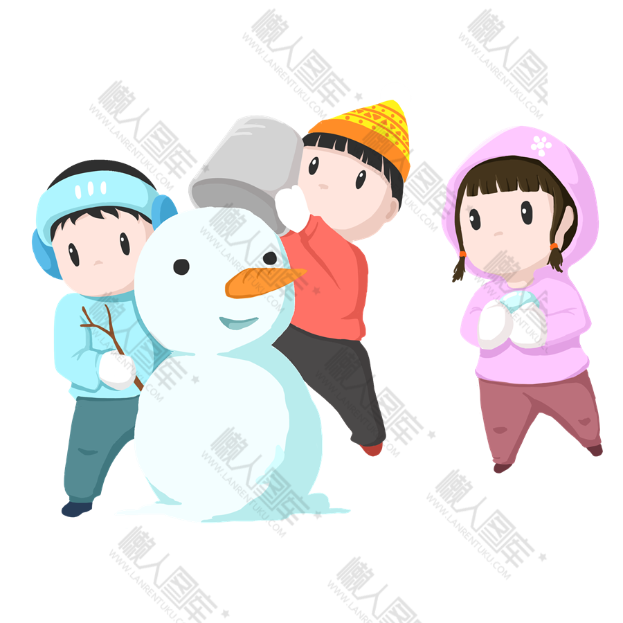 冬季堆雪人插画