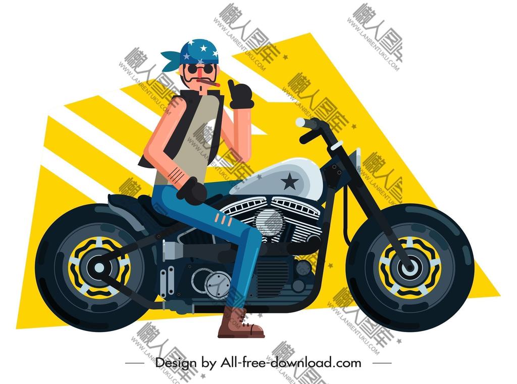 骑摩托人物插画