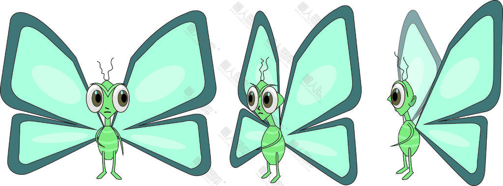 卡通绿色蝴蝶矢量图