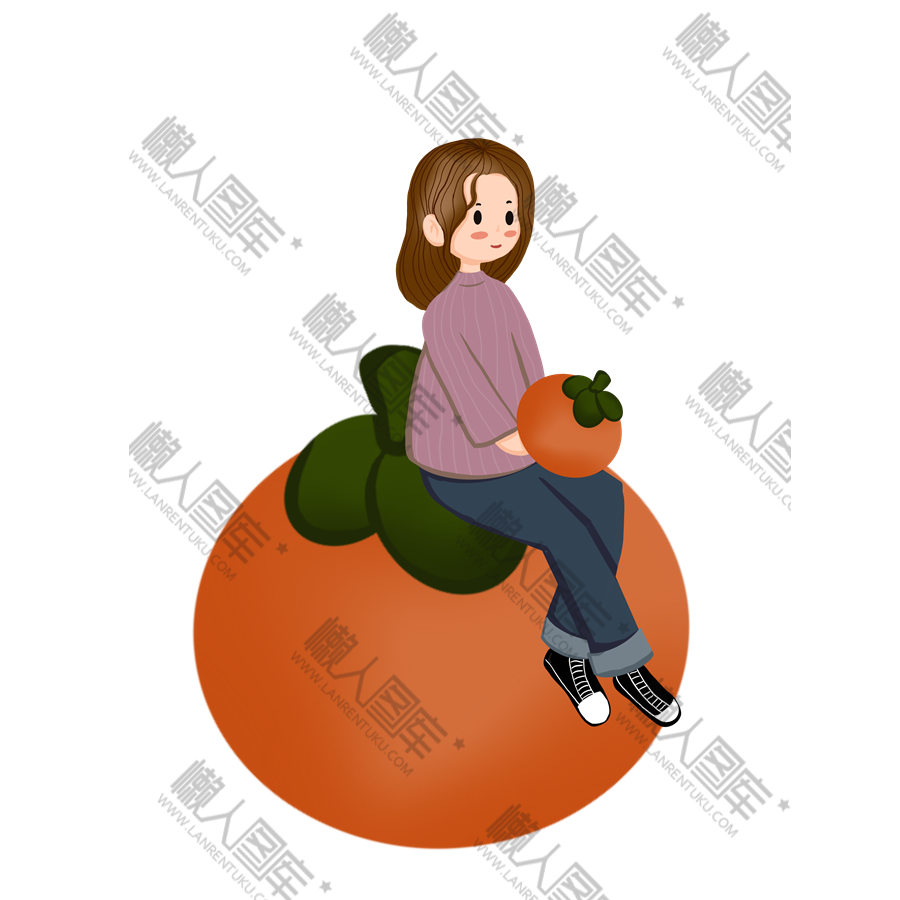 坐在柿子的小女孩
