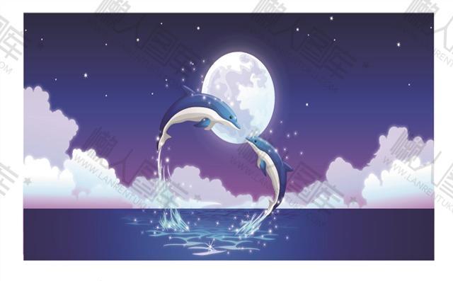 唯美海豚月亮背景