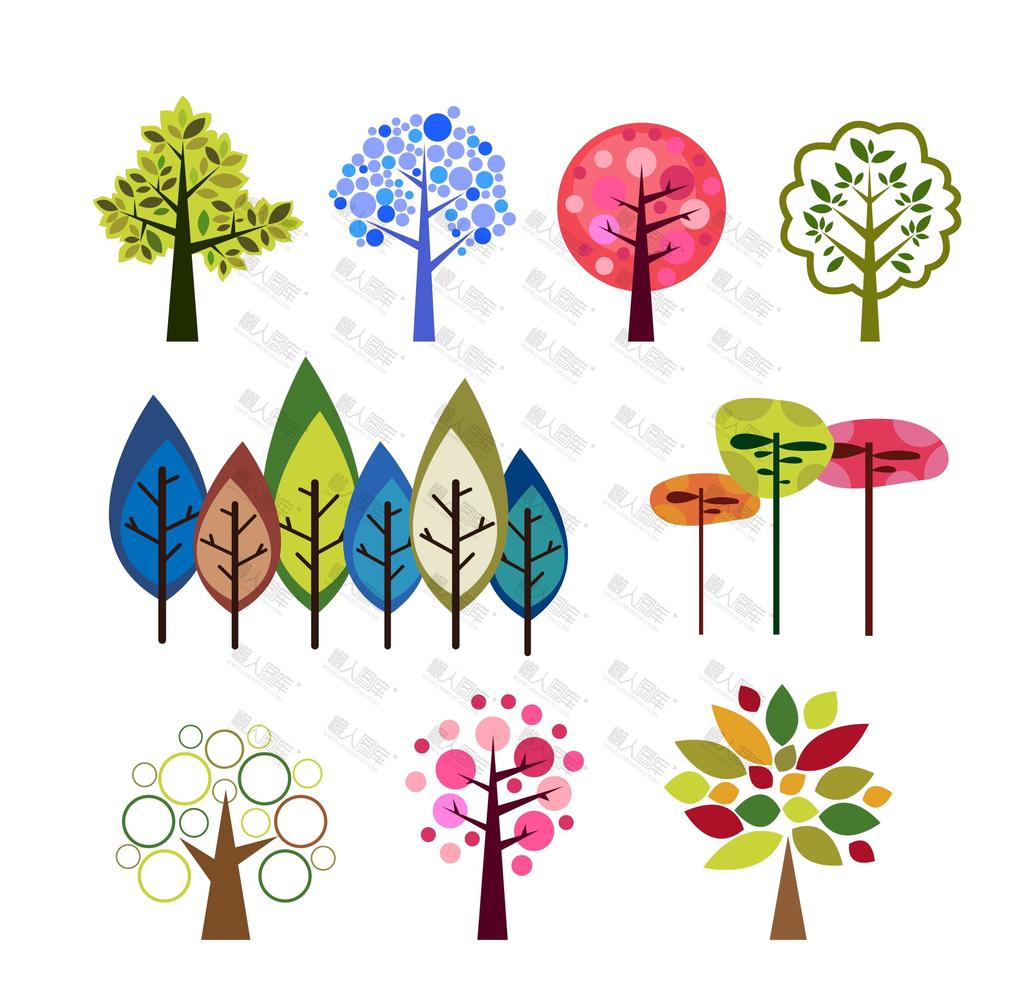 彩色矢量树插图