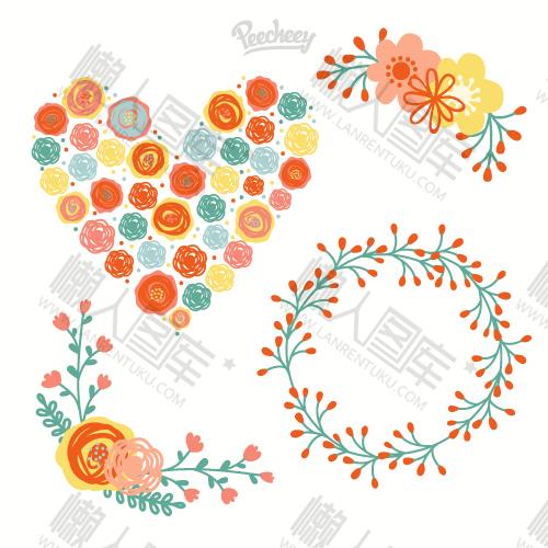 手绘花朵创意花环图案图1