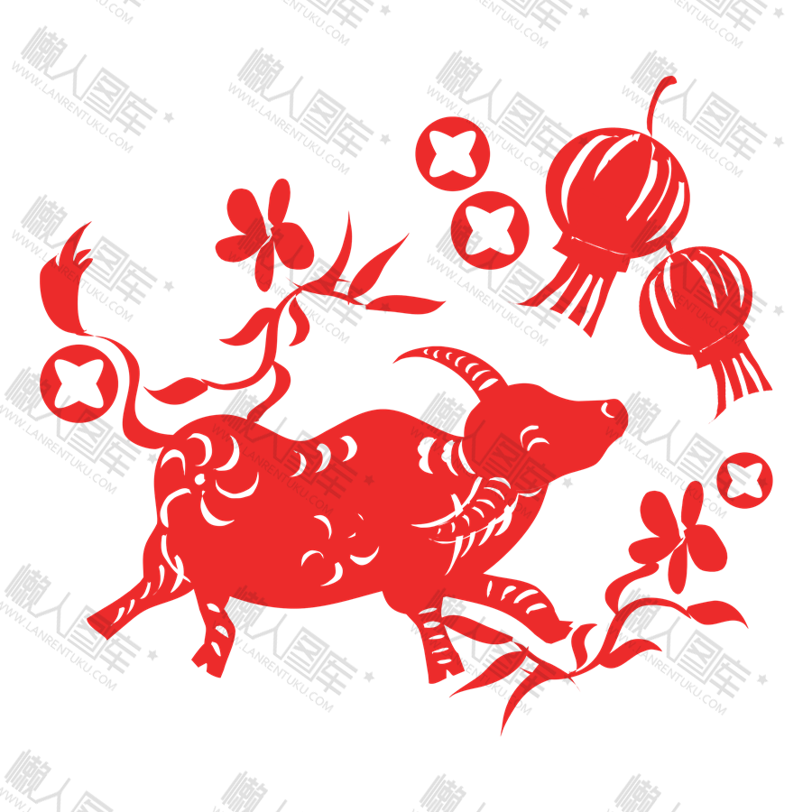 2021喜庆牛年剪纸插画图1