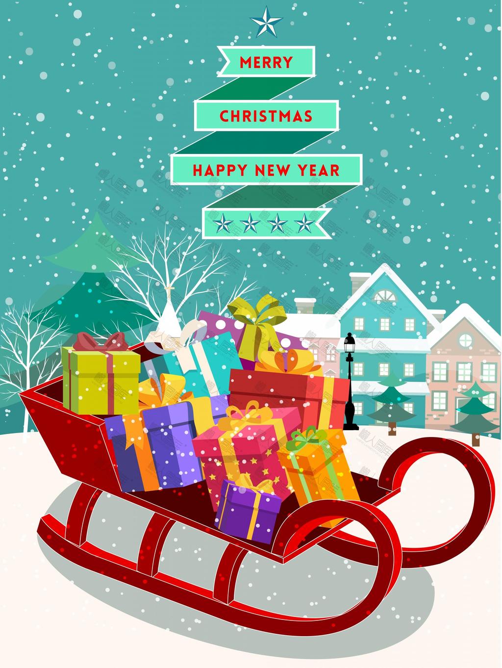 圣诞节雪橇礼物卡通背景图片