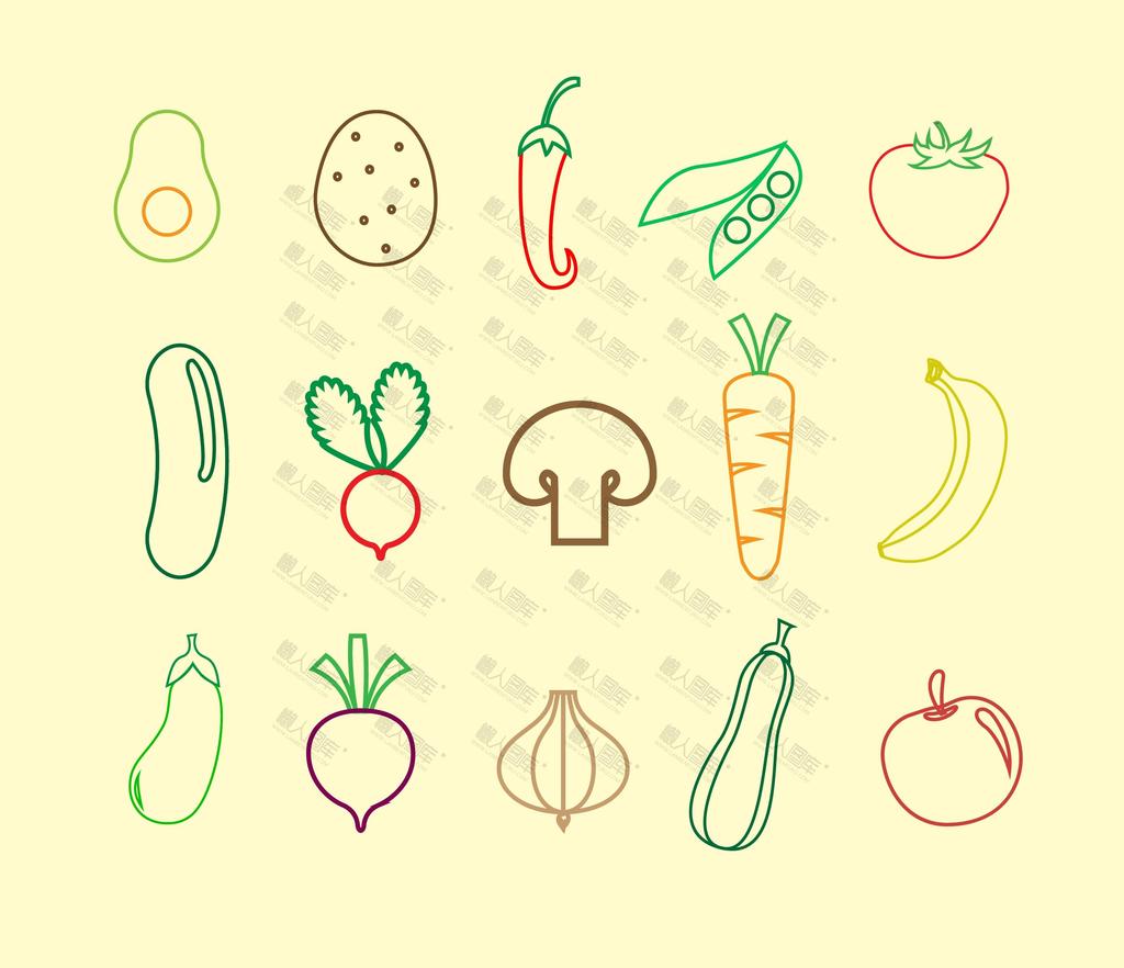 线性水果蔬菜食物图标