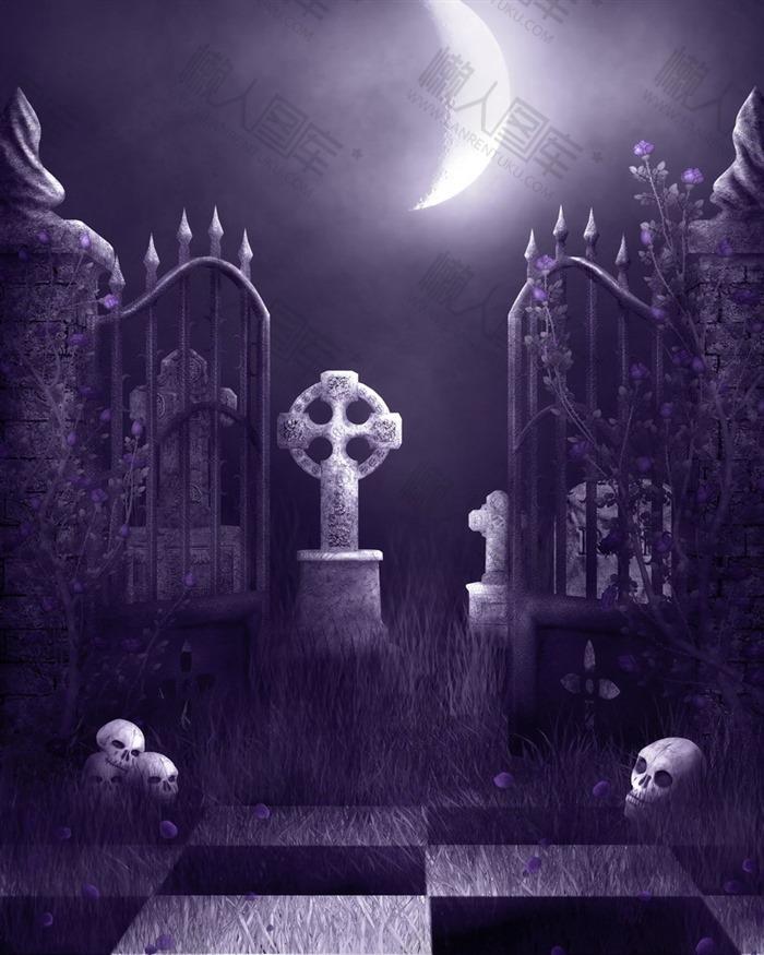 夜色墓地背景图