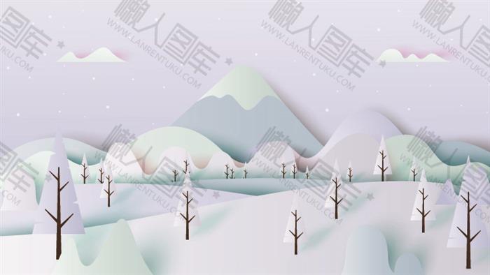 小雪远山树林风景插画