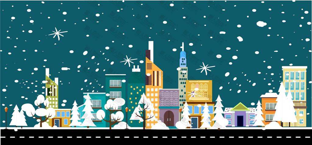 下雪的城市街道场景图