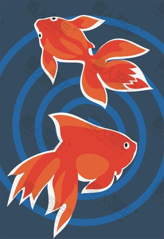 水彩古风金鱼插画图片