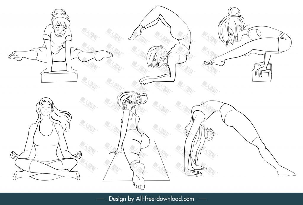 瑜伽动作素描图片
