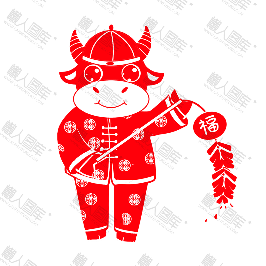 卡通剪纸风小牛图案图1