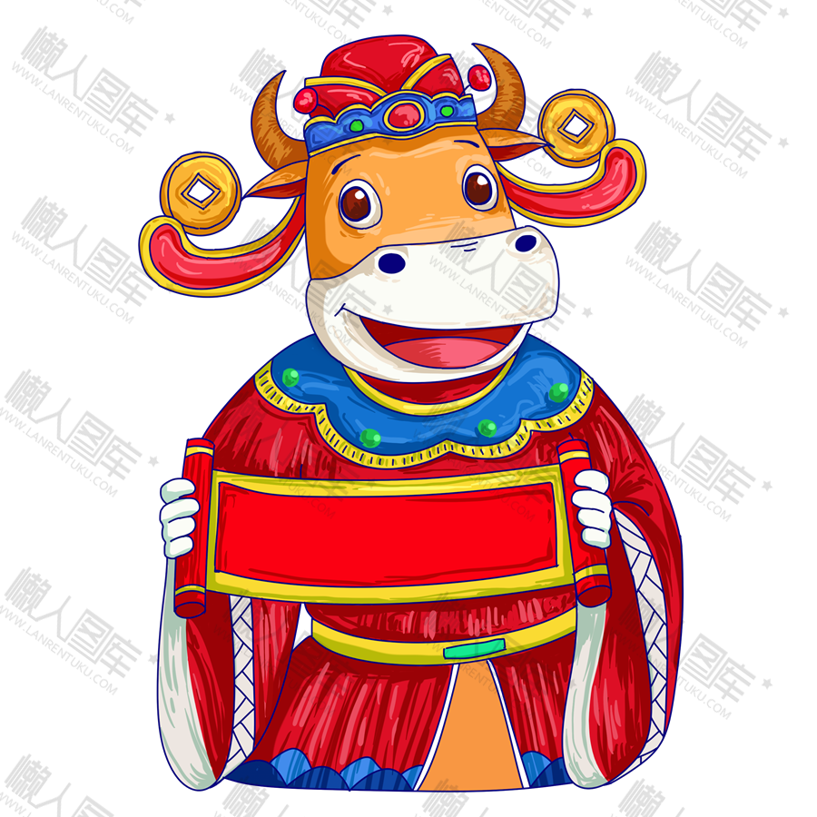 手绘牛财神春节图片