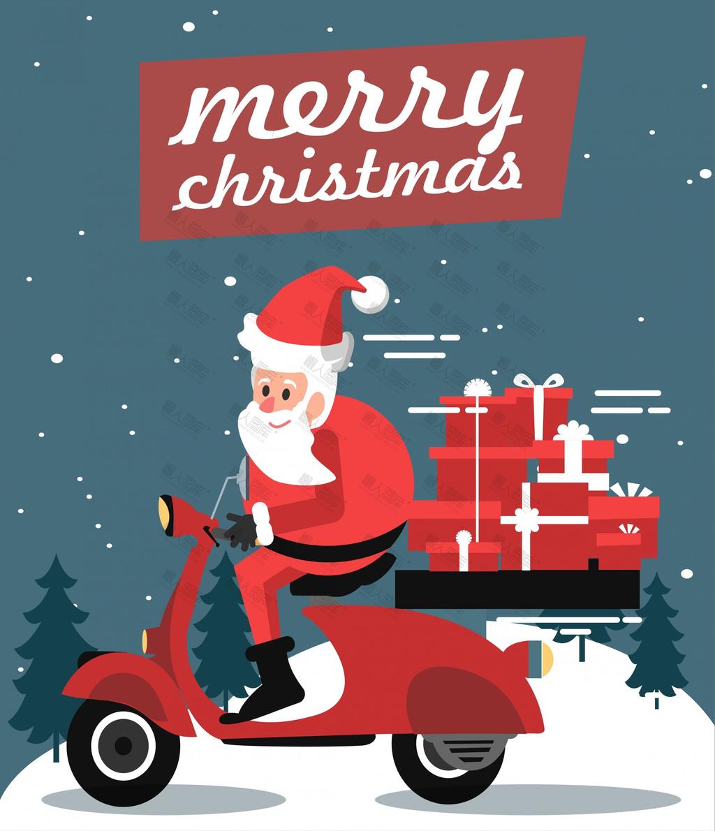 圣诞老人骑摩托车送礼物图片