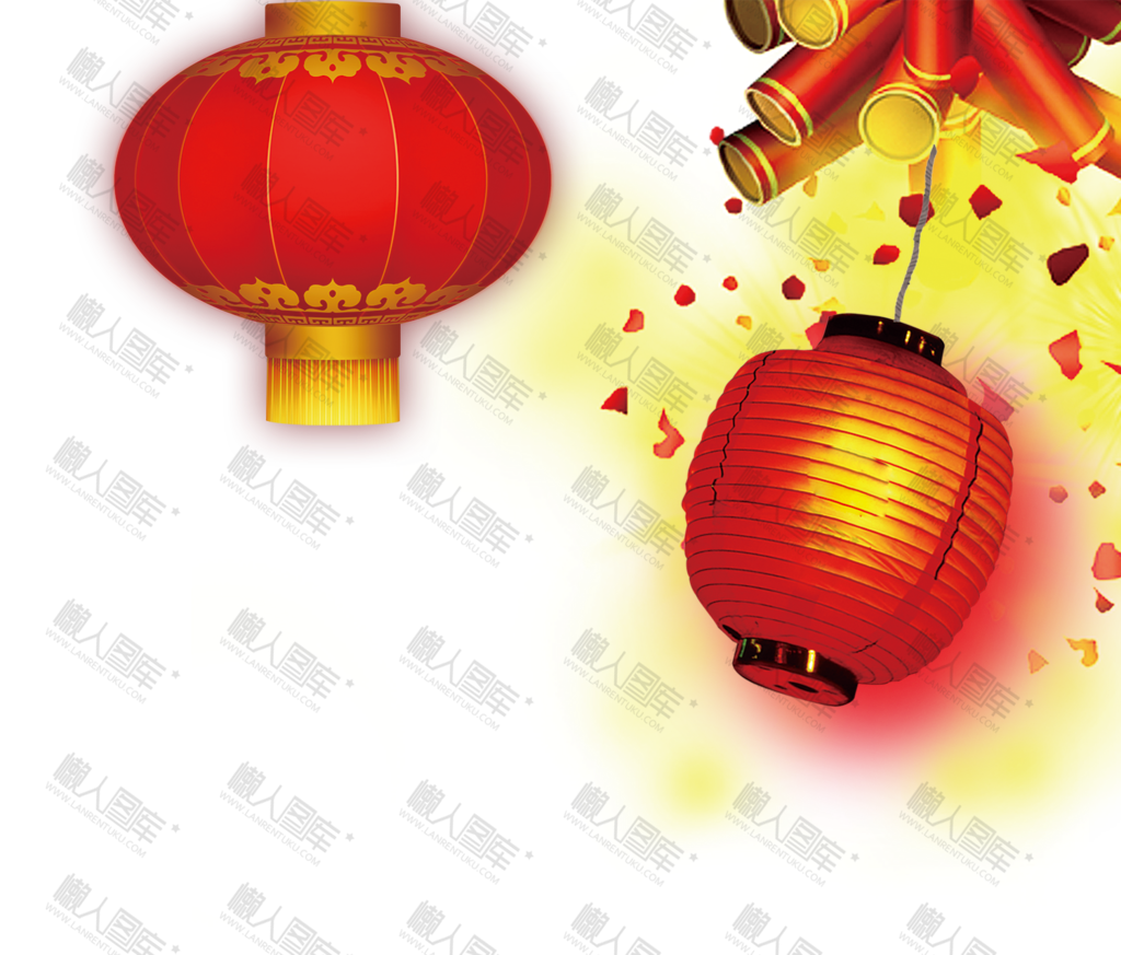 牛年春节红色灯笼鞭炮元素图片