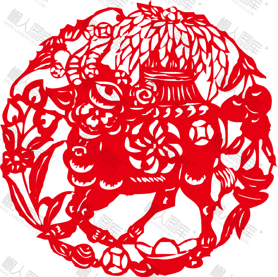 2021牛年喜庆窗花剪纸图案图1