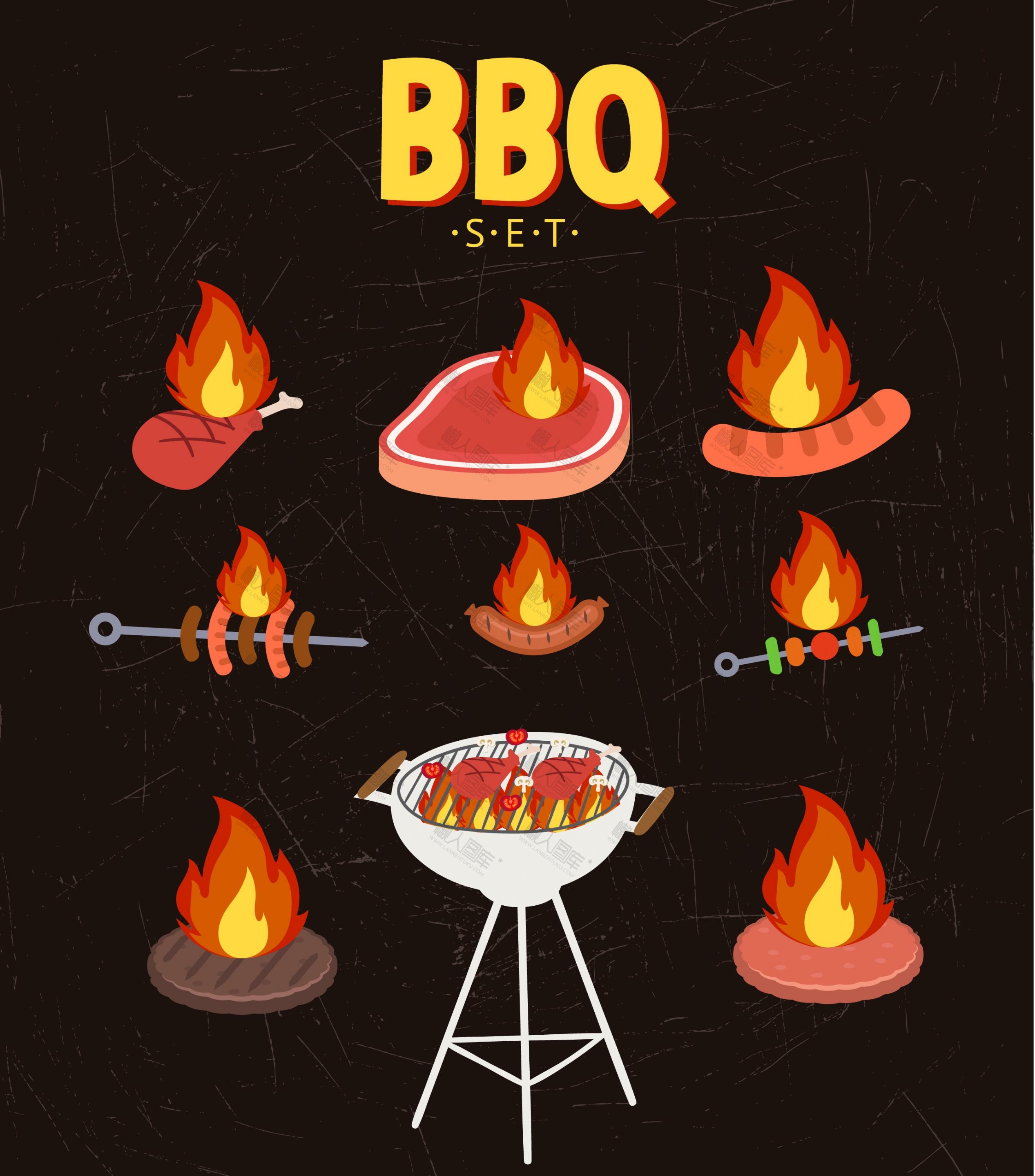 烧烤BBQ插画图