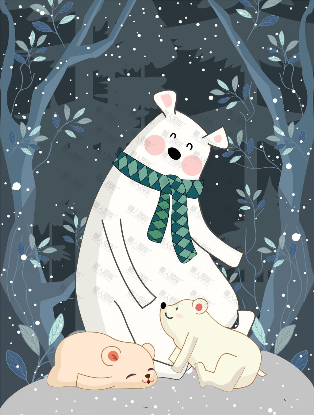 冬天北极熊插画背景
