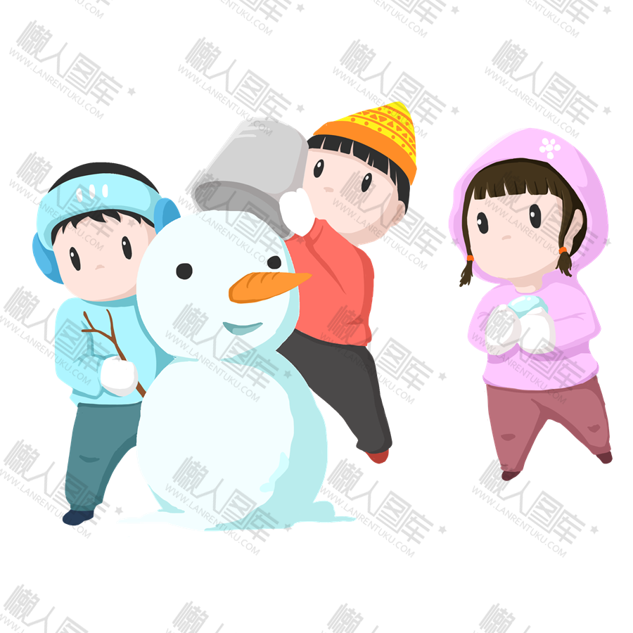 手绘堆雪人的儿童图1