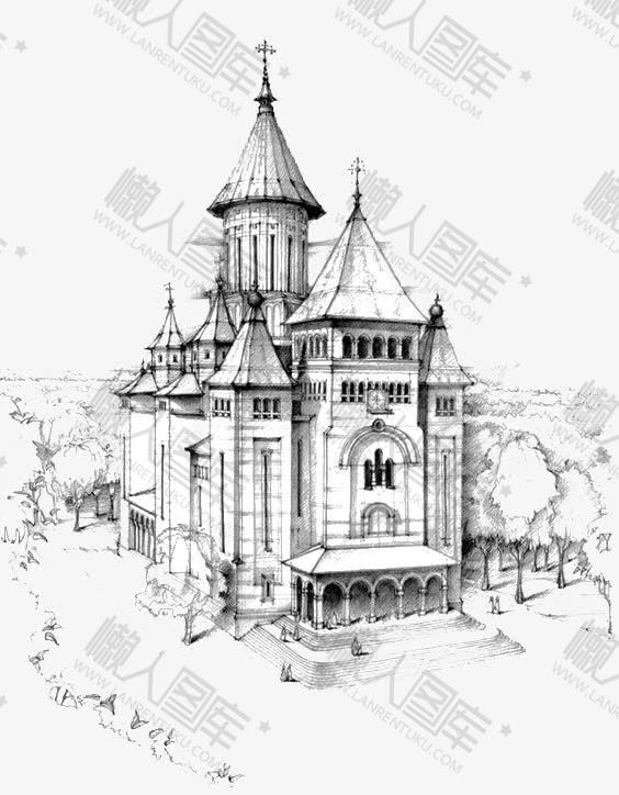 手绘素描城堡建筑图片