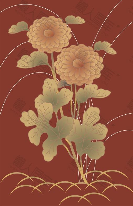 日式烫金花卉背景