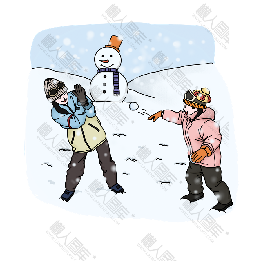 立冬打雪仗卡通人物插画图1