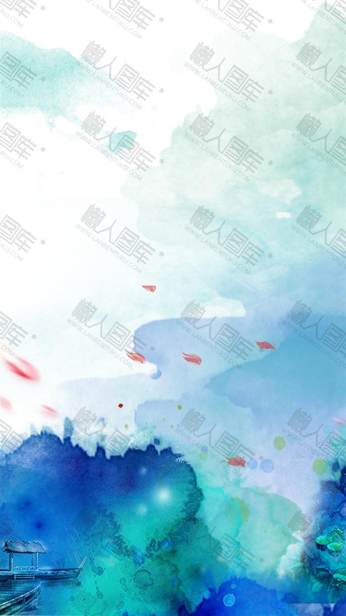梦幻水彩烟雨江南背景图1