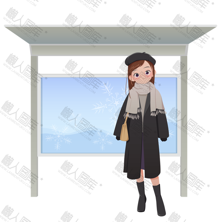 卡通女孩等公交车场景图1