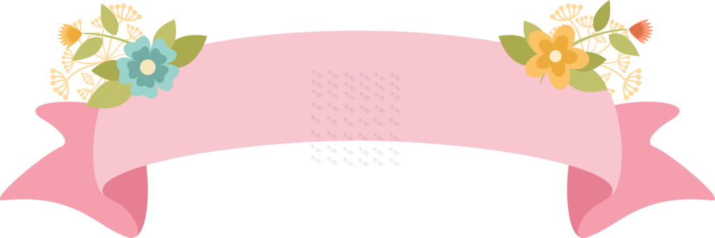 花卉边框粉色彩带标签