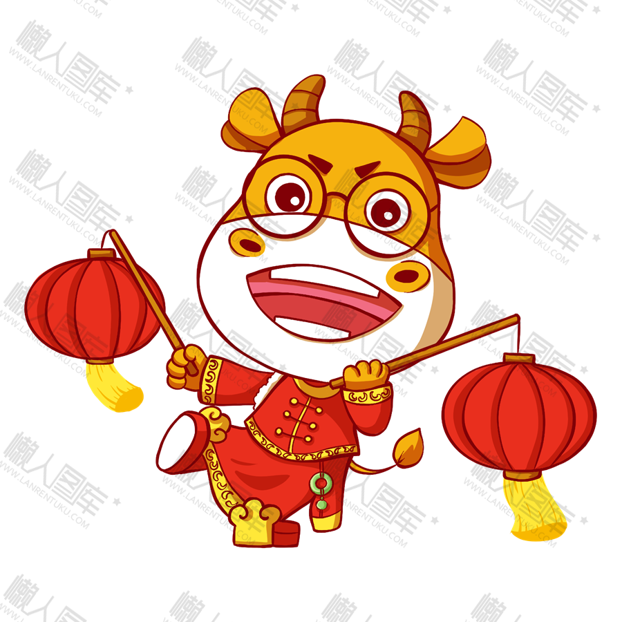 卡通新年牛提灯笼图1