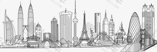 上海标志性建筑城市剪影