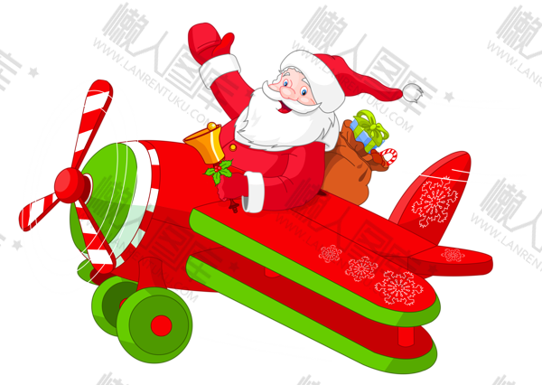 圣诞老人开飞机手绘插画