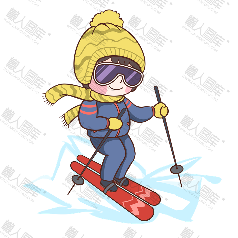 冬季滑雪的女孩插画