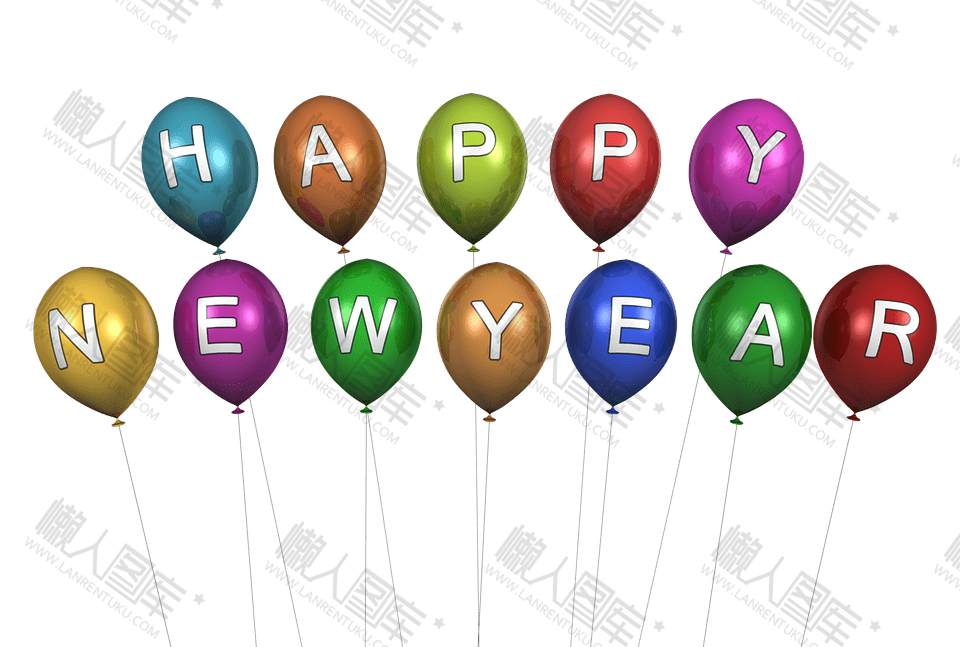 happy new year字母气球