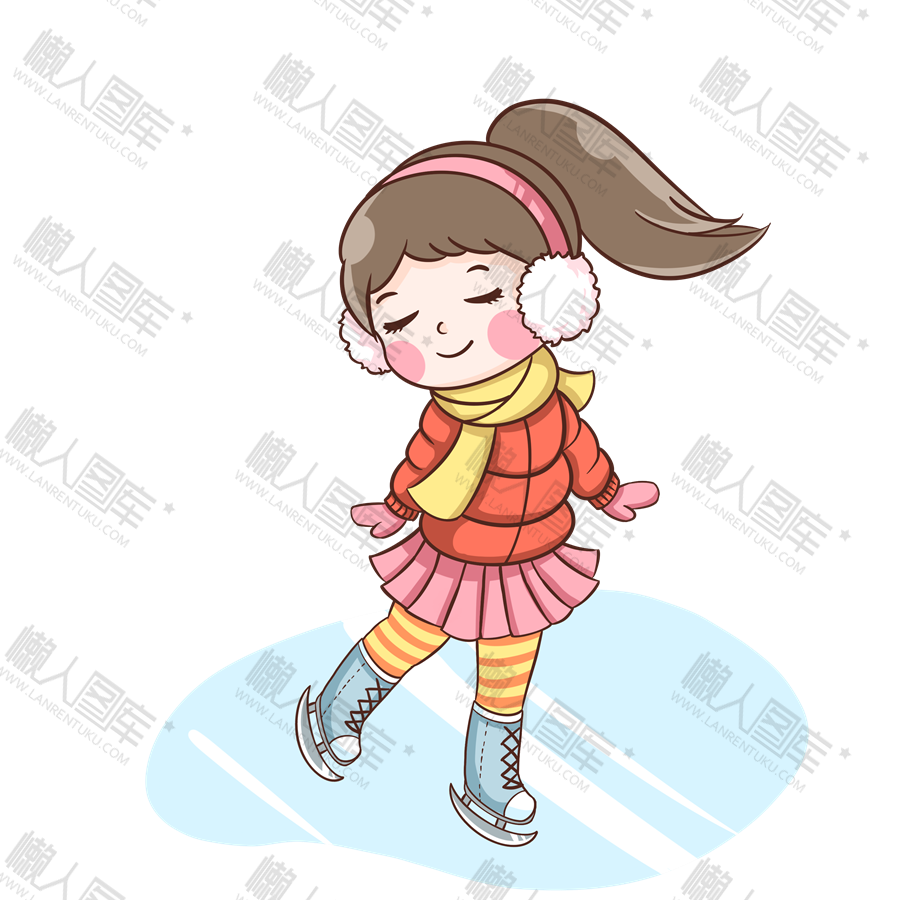 冬季溜冰的女孩卡通插图