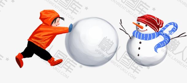 卡通小男孩堆雪人图1