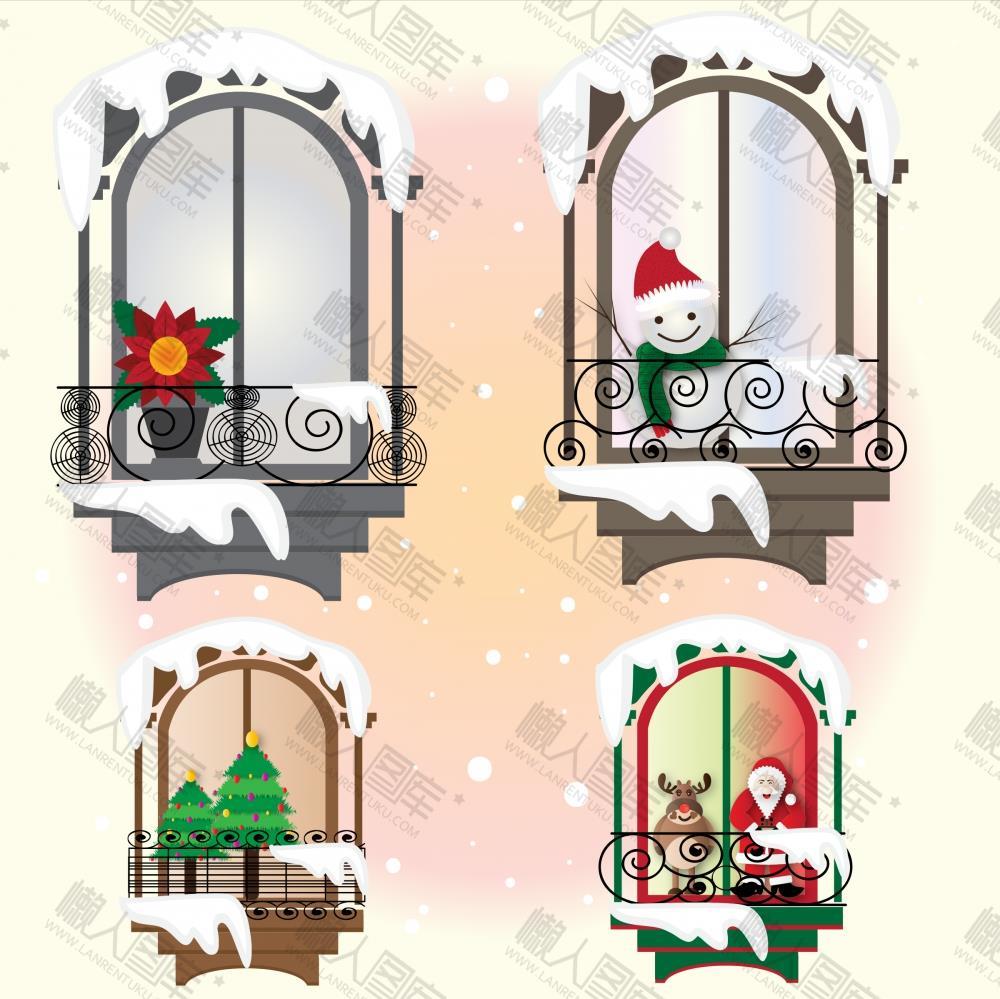 圣诞节冬天窗户插画