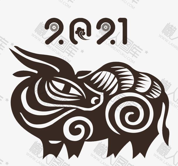 2021黑色镂空剪纸牛形象