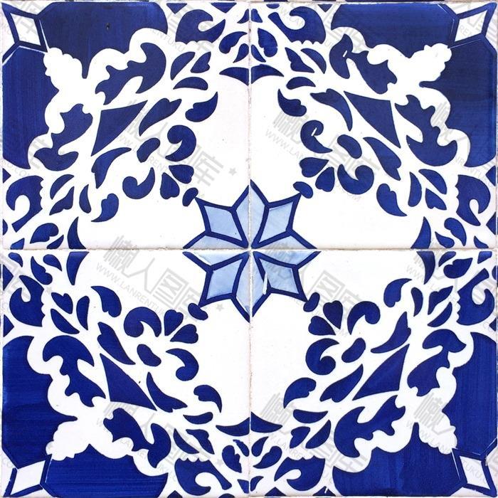 蓝色陶瓷图案背景