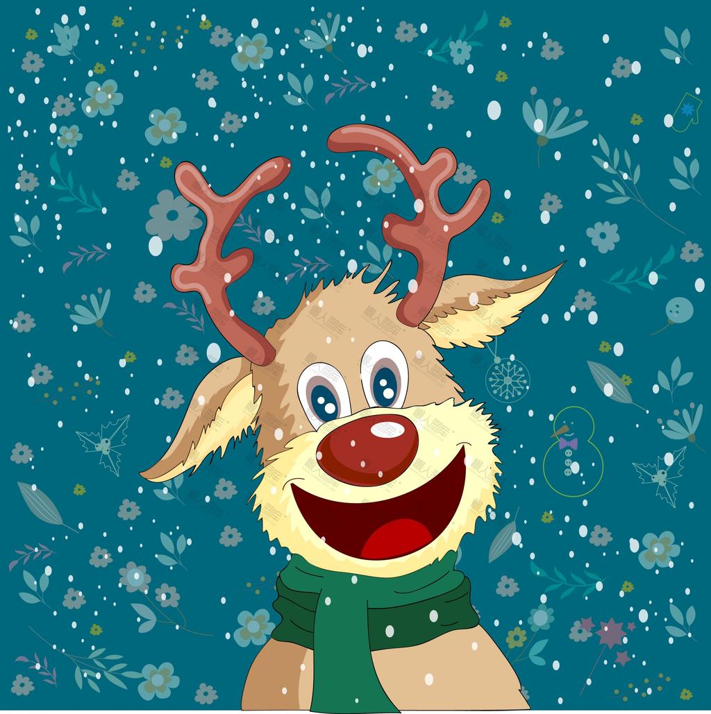 圣诞麋鹿贺卡插画图片