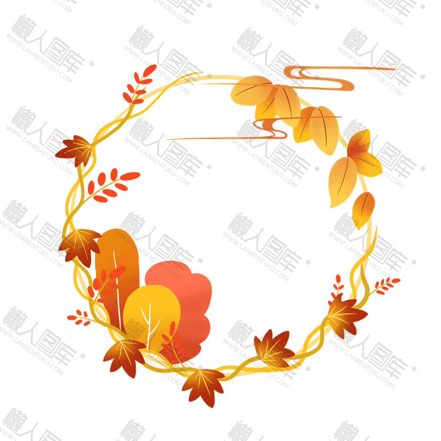 手绘秋季树叶圆形边框