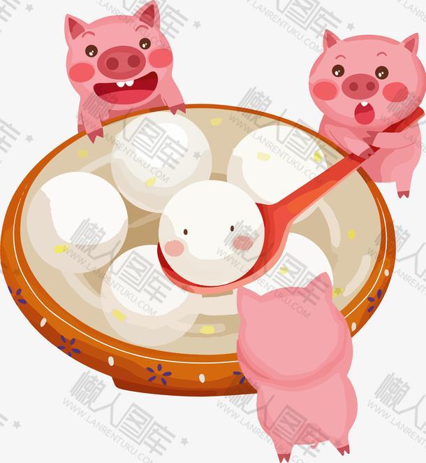 猪猪与汤圆可爱插画
