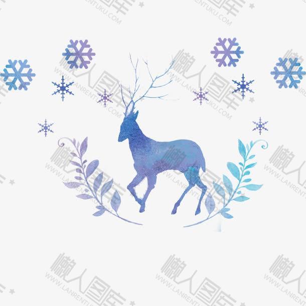 蓝色麋鹿圣诞节元素