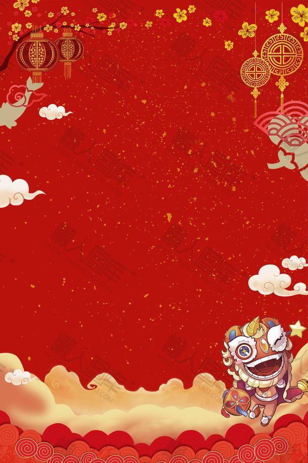 元旦春节灯笼红色背景