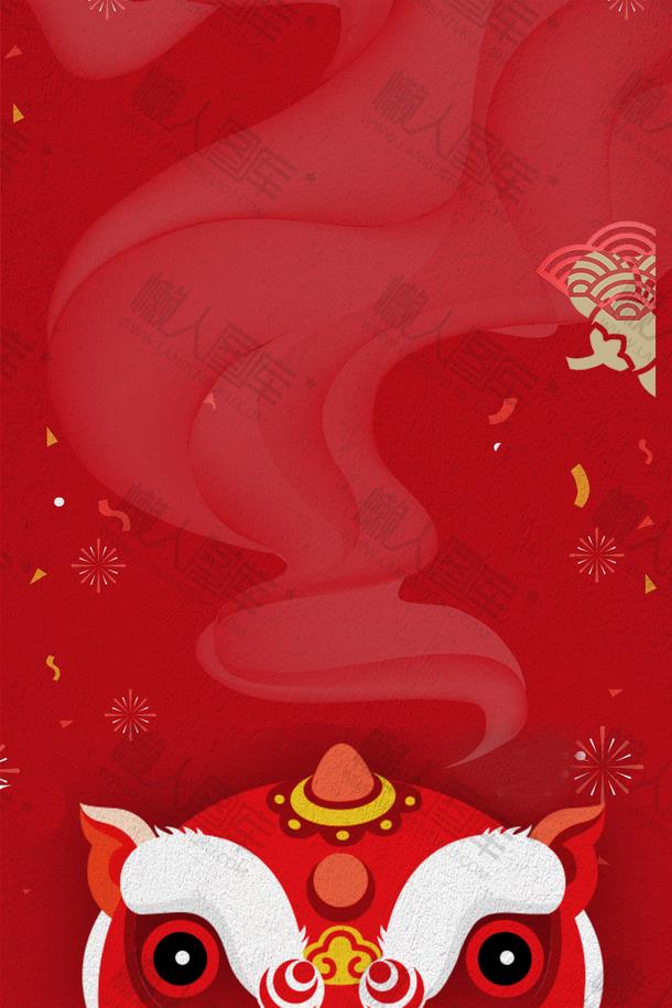 红色新年舞狮海报背景图1
