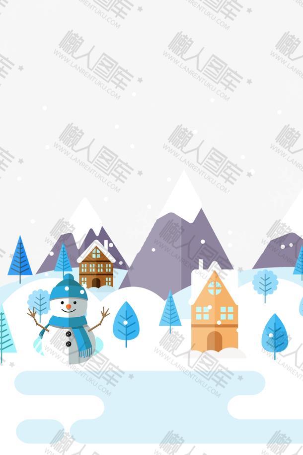 冬季雪屋雪景手绘插画图1